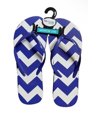 Chevron Flip Flops Sandals Blue White Women 7 / 8
